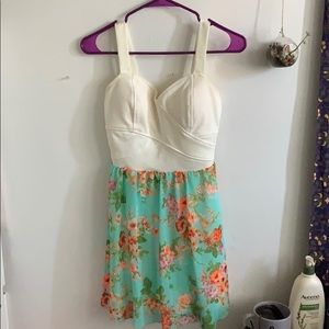 short dress patterned teal dress bustier top cream